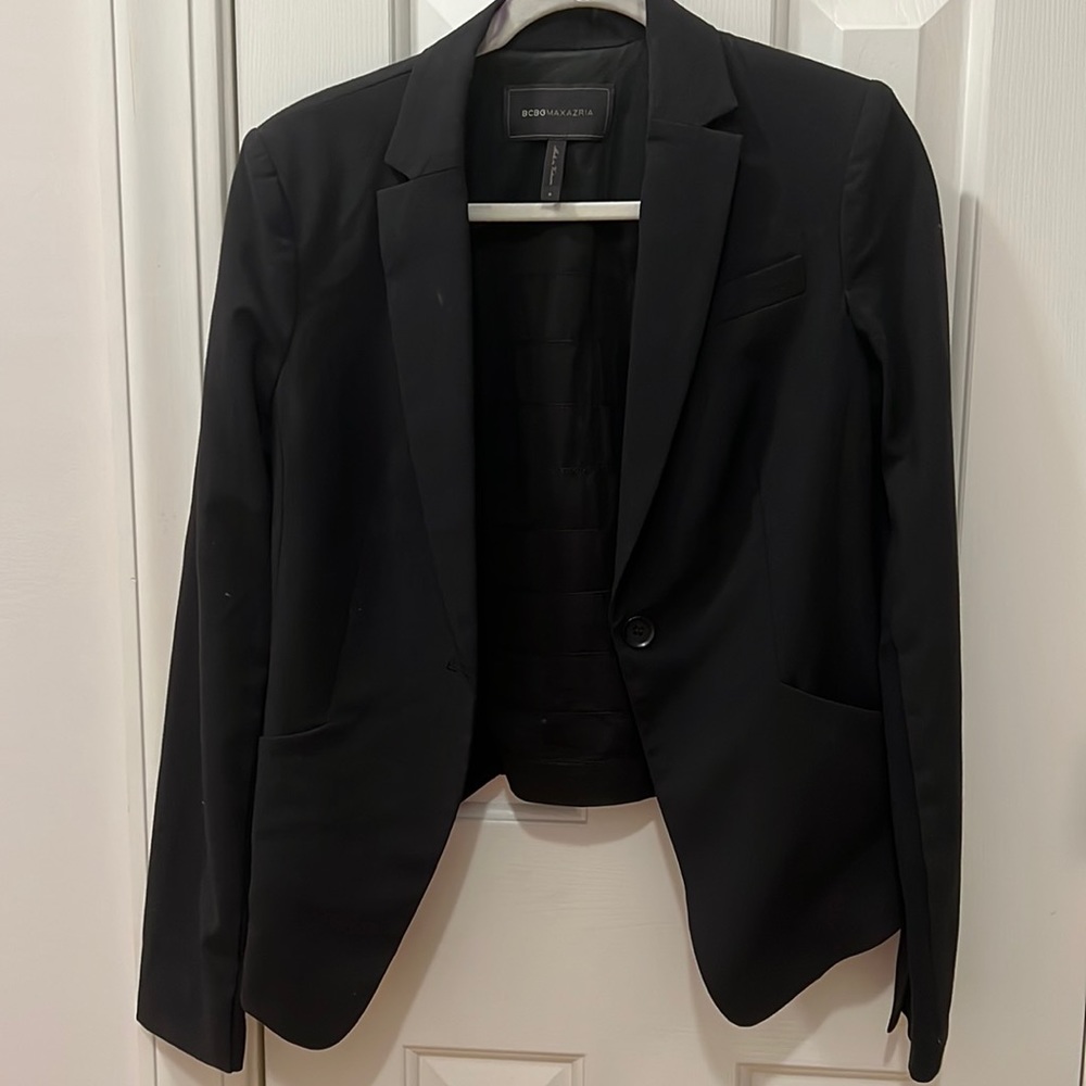 Black Blazer Ruffle Back BCBGMAXAZRIA